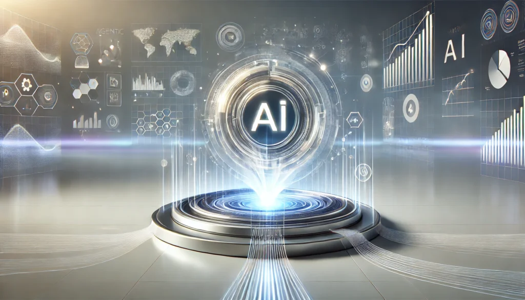 發光的 AI 核心圖標位於科技平台中央，四周環繞著全球數據圖表與科技地圖，象徵 AI 技術的核心爭奪。
